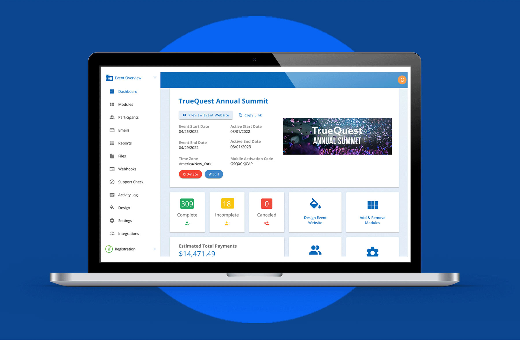 preview of a gtr register dashboard